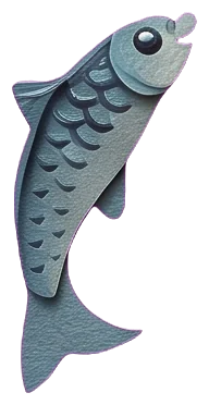 A small blue fish rising out of a gold cup held out in the page's hand