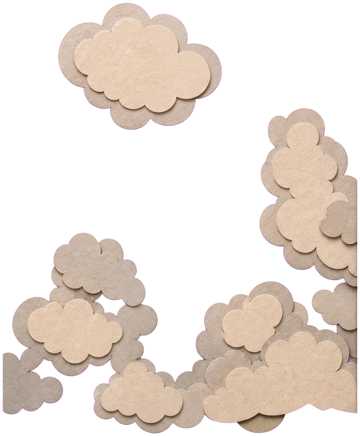 Puffy cream clouds piled up against a blue sky beside the page's hand on his sword