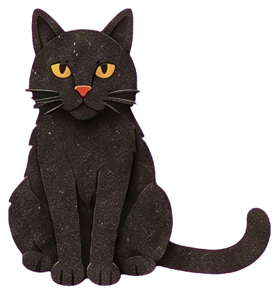 A small black cat with yellow eyes sitting at the queen's feet on the stone step