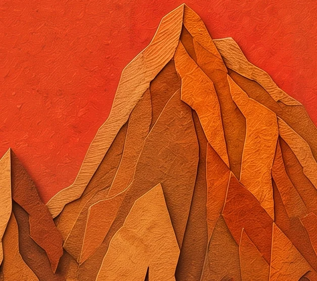 Bare orange mountains rising under a red-orange sky beside the Emperor's stone throne, with a carved ram's head and his hand holding a gold globe