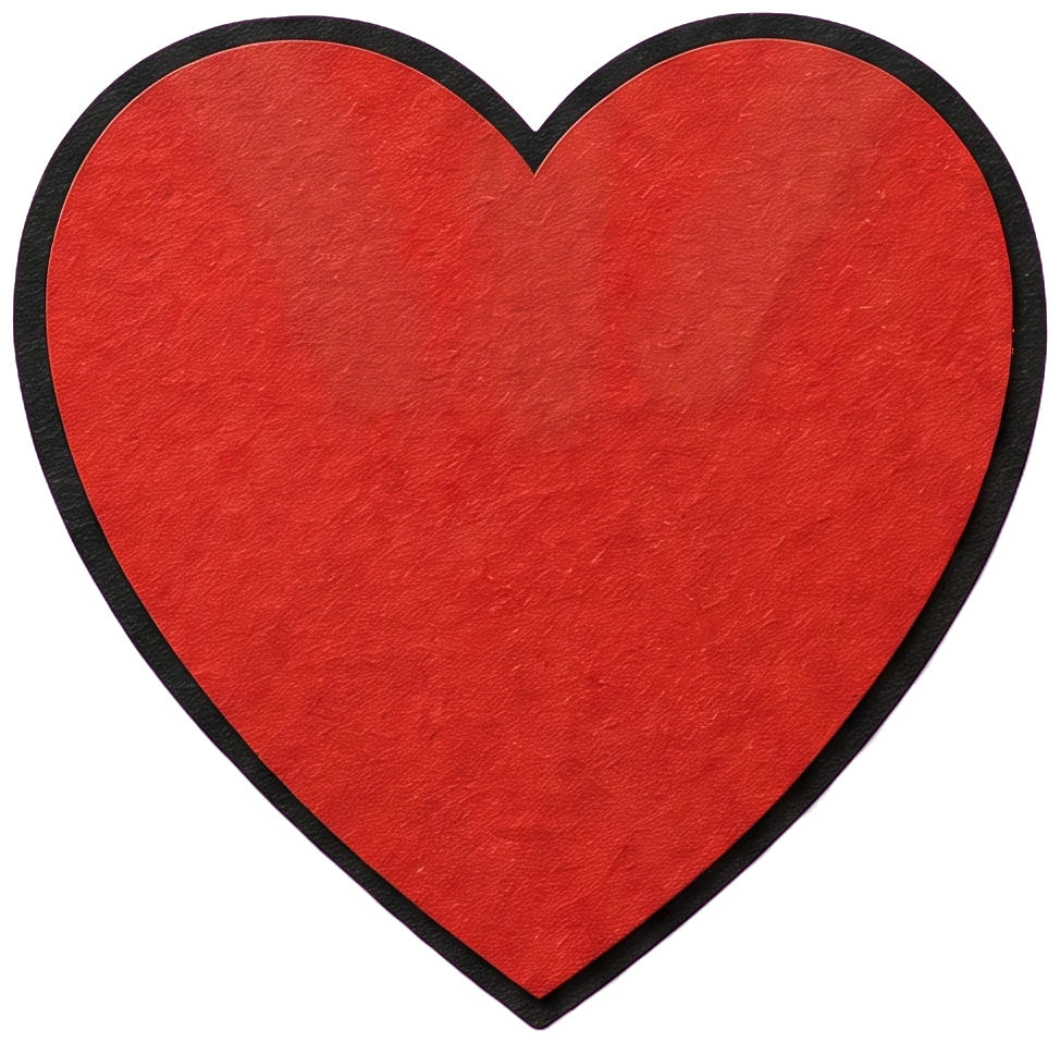 A large red heart outlined in black, pierced from above by three grey swords