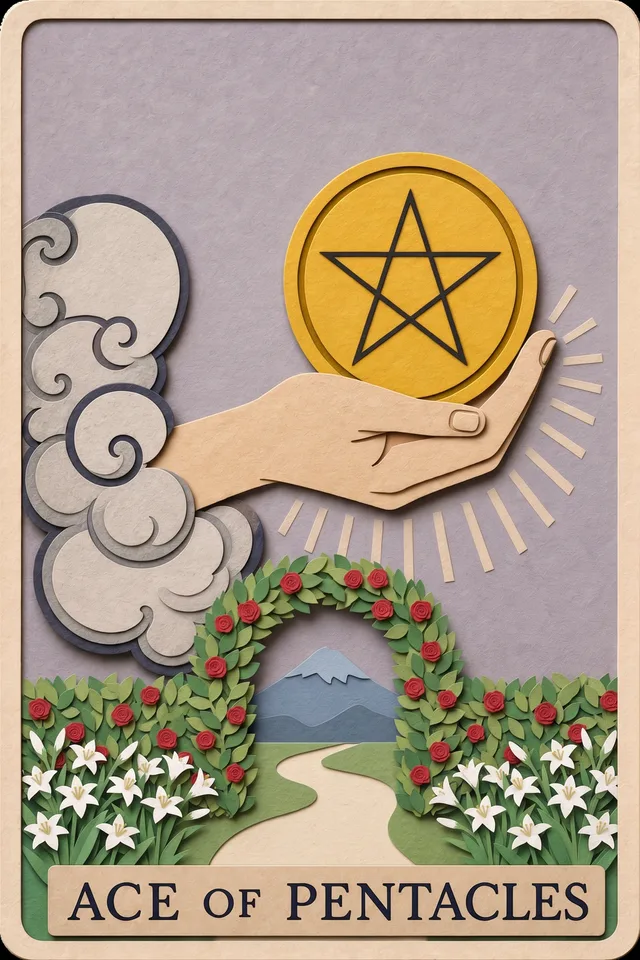 Ace of Pentacles card, upright