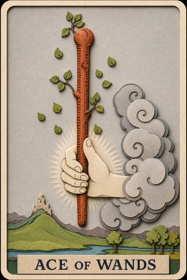 Ace of Wands card, upright