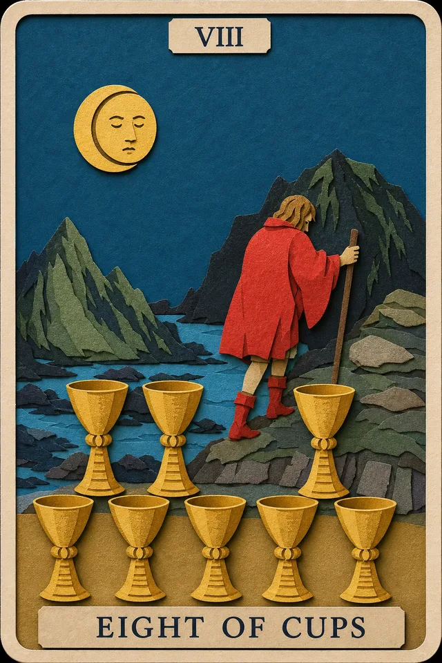 Eight of Cups card, upright