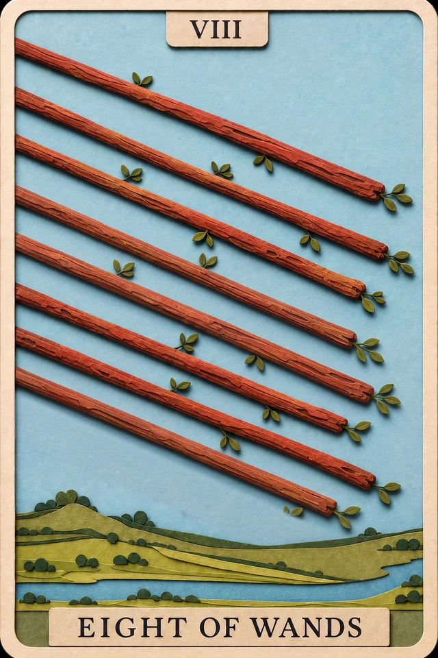 Eight of Wands card, upright