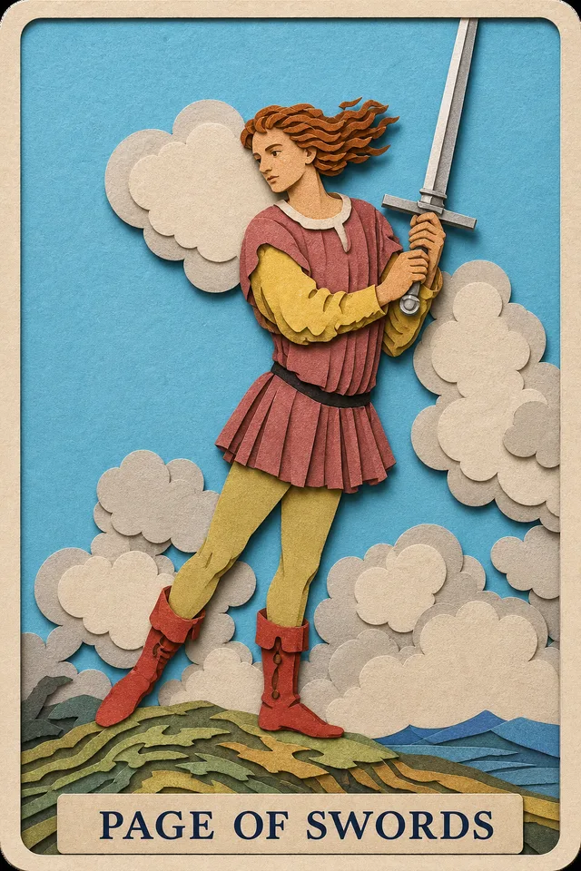 Page of Swords card, upright
