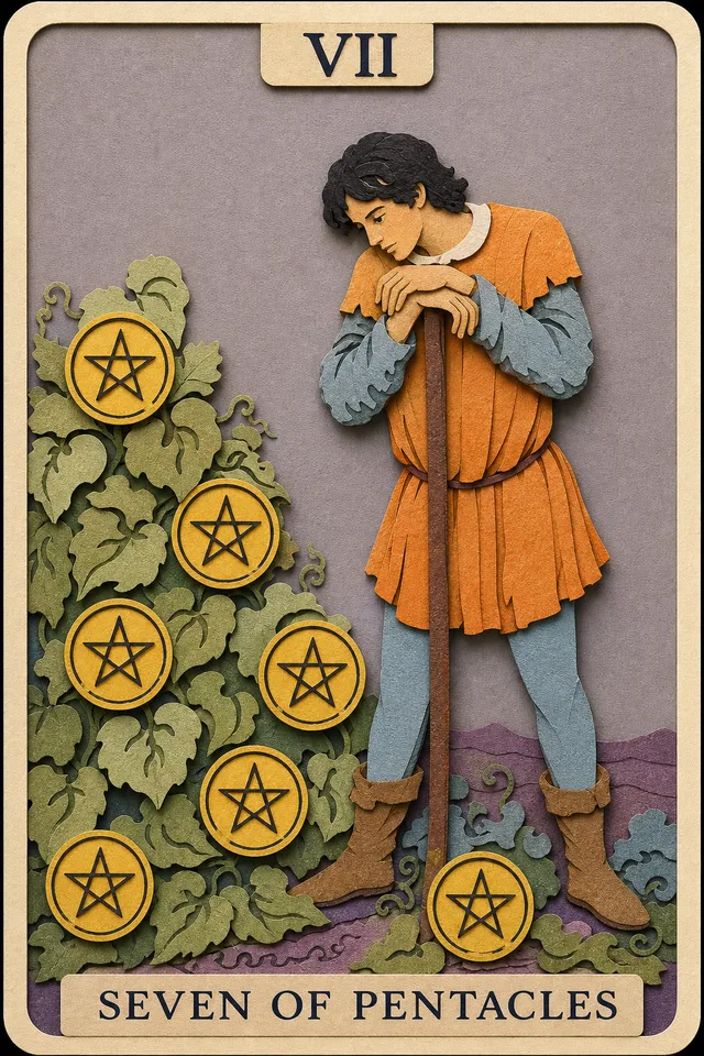 Seven of Pentacles card, upright