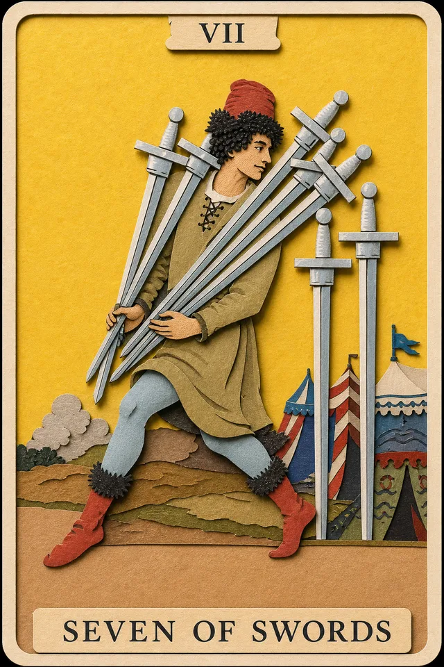 Seven of Swords card, upright