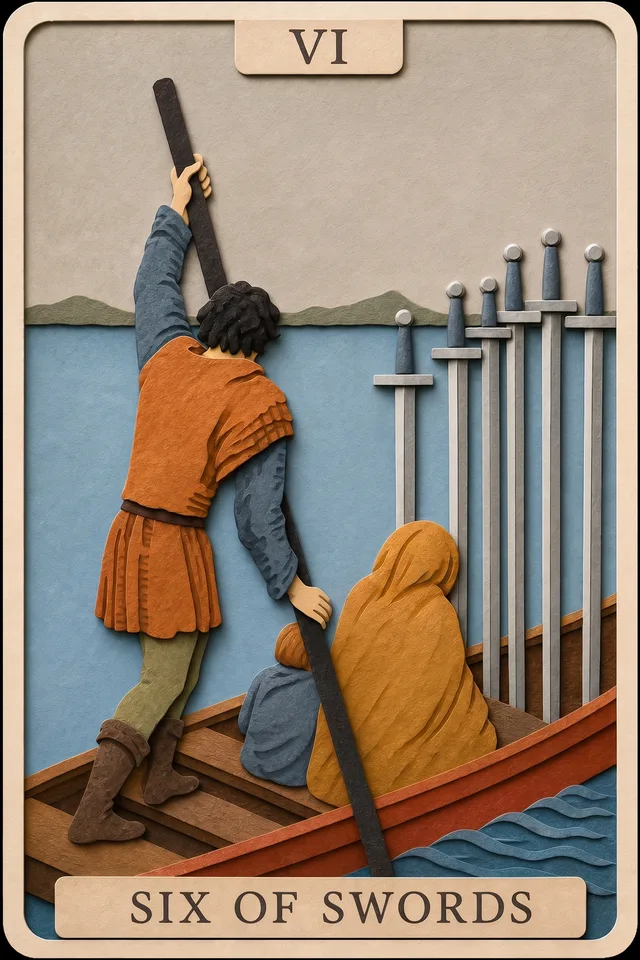 Six of Swords card, upright