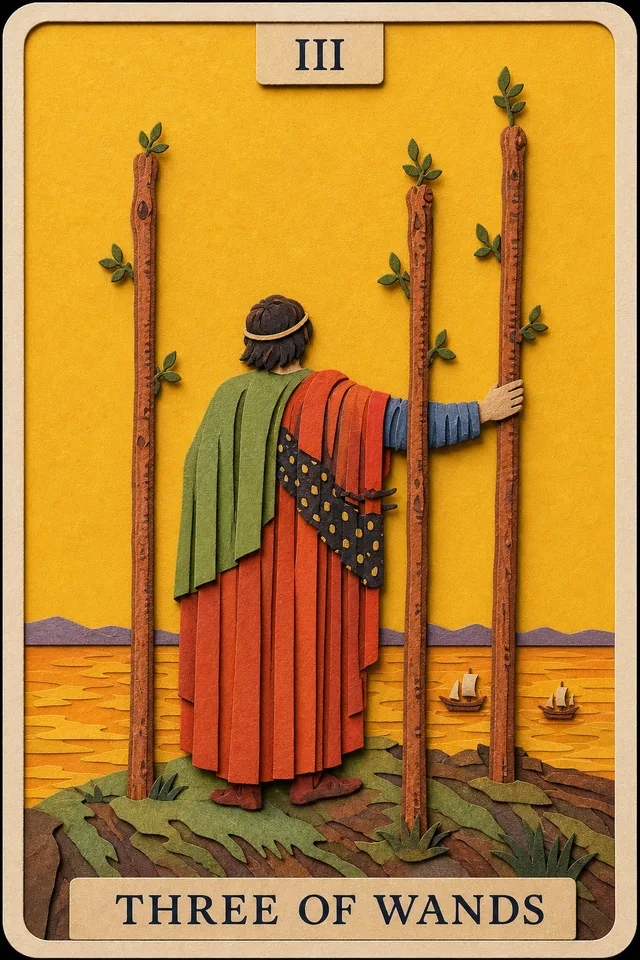 Three of Wands card, upright
